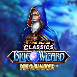 Fire Blaze Blue Wizard Megaways logo by Rarestone Gaming at Uspin Casino